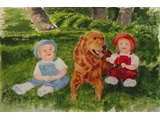 Item 104 The Twins and Rocky, 14 by 12, Watercolor, 1980