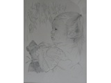 Item 34 Child with Teddy Bear, 16 by 22, graphite on paper, 1990