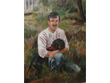Item 7 Ted with  Dog, 22 by 29, oil on canvas, 1970